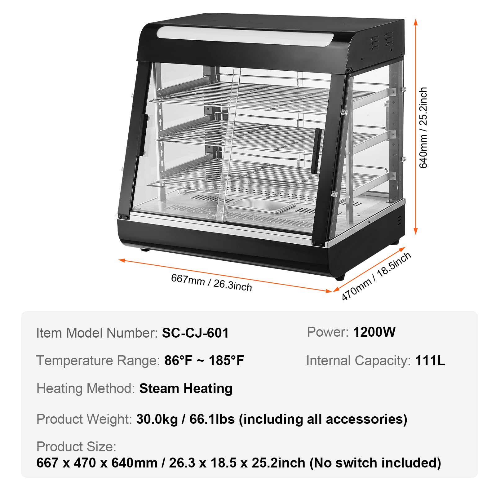 Foto 7 | Pantalla Para Calentar Alimentos Vevor De 3 Niveles, 111 L, 1200 W, Con Luz Y Temperatura - Venta Internacional.