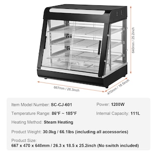 Foto 7 | Pantalla Para Calentar Alimentos Vevor De 3 Niveles, 111 L, 1200 W, Con Luz Y Temperatura - Venta Internacional.