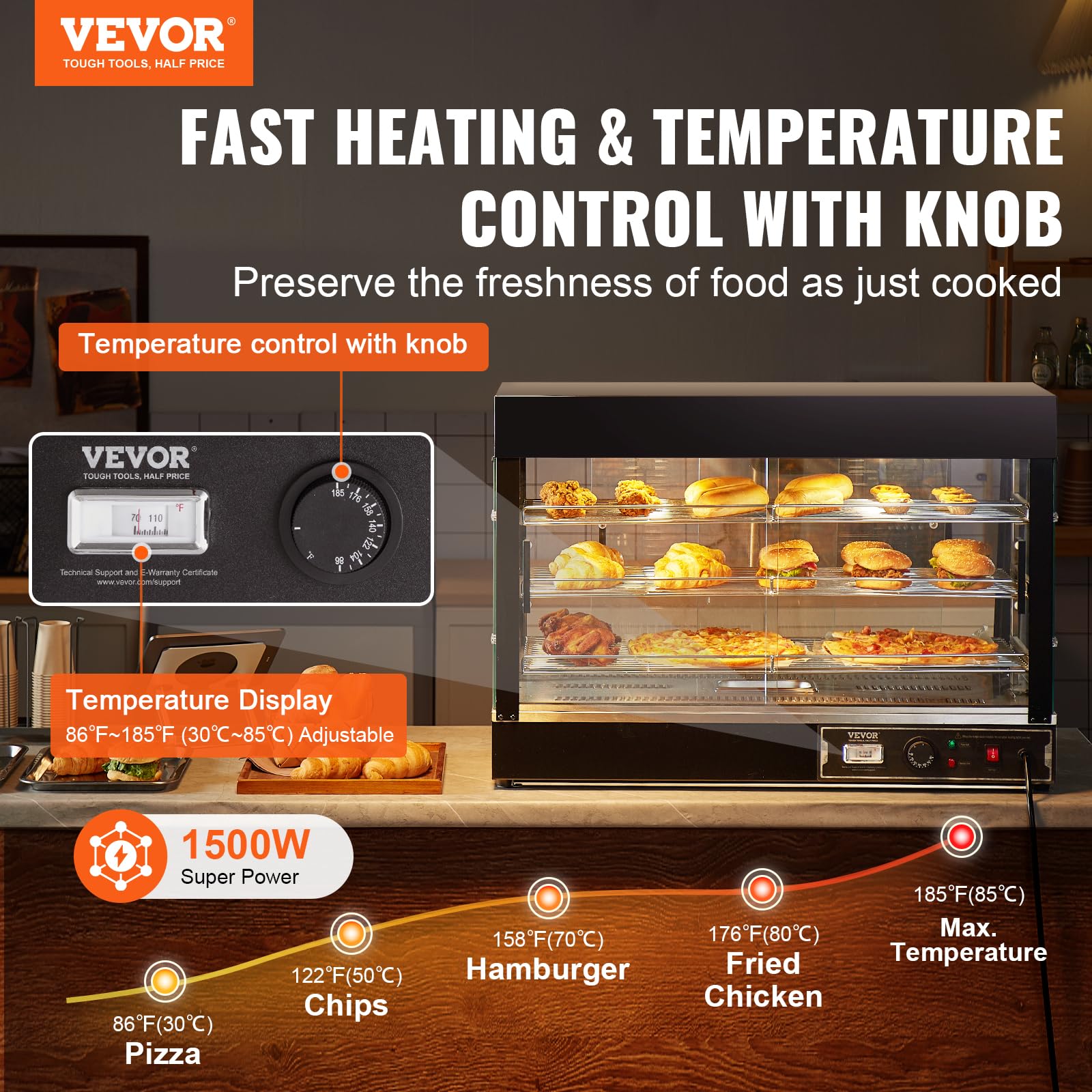 Foto 3 pulgar | Pantalla Para Calentar Alimentos Vevor, 3 Niveles, 1500 W, 130 L, Con Luz Y Temperatura - Venta Internacional.