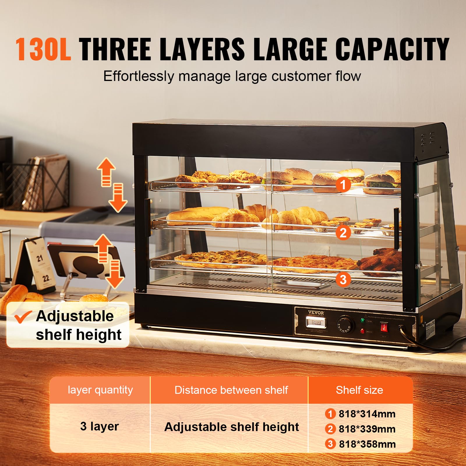 Foto 4 pulgar | Pantalla Para Calentar Alimentos Vevor, 3 Niveles, 1500 W, 130 L, Con Luz Y Temperatura - Venta Internacional.