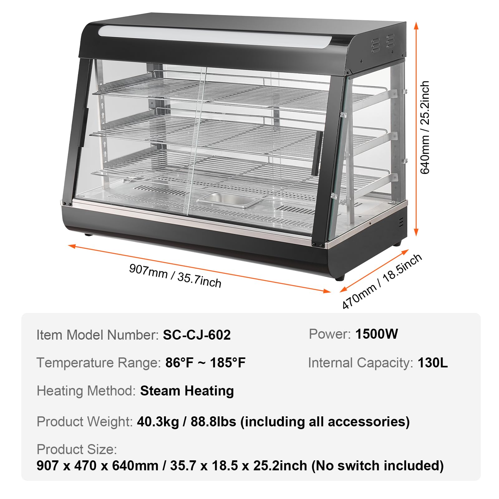 Foto 8 pulgar | Pantalla Para Calentar Alimentos Vevor, 3 Niveles, 1500 W, 130 L, Con Luz Y Temperatura - Venta Internacional.