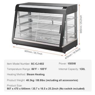 Foto 7 | Pantalla Para Calentar Alimentos Vevor, 3 Niveles, 1500 W, 130 L, Con Luz Y Temperatura - Venta Internacional.