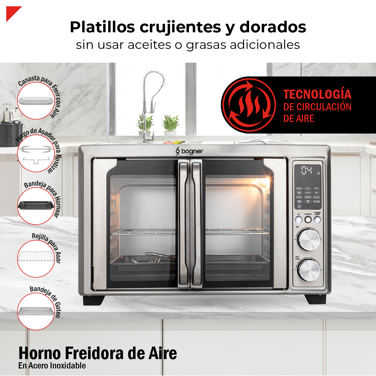 Foto 3 pulgar | Horno Freidora de Aire Bogner BAF300 Acero Inoxidable 30 l