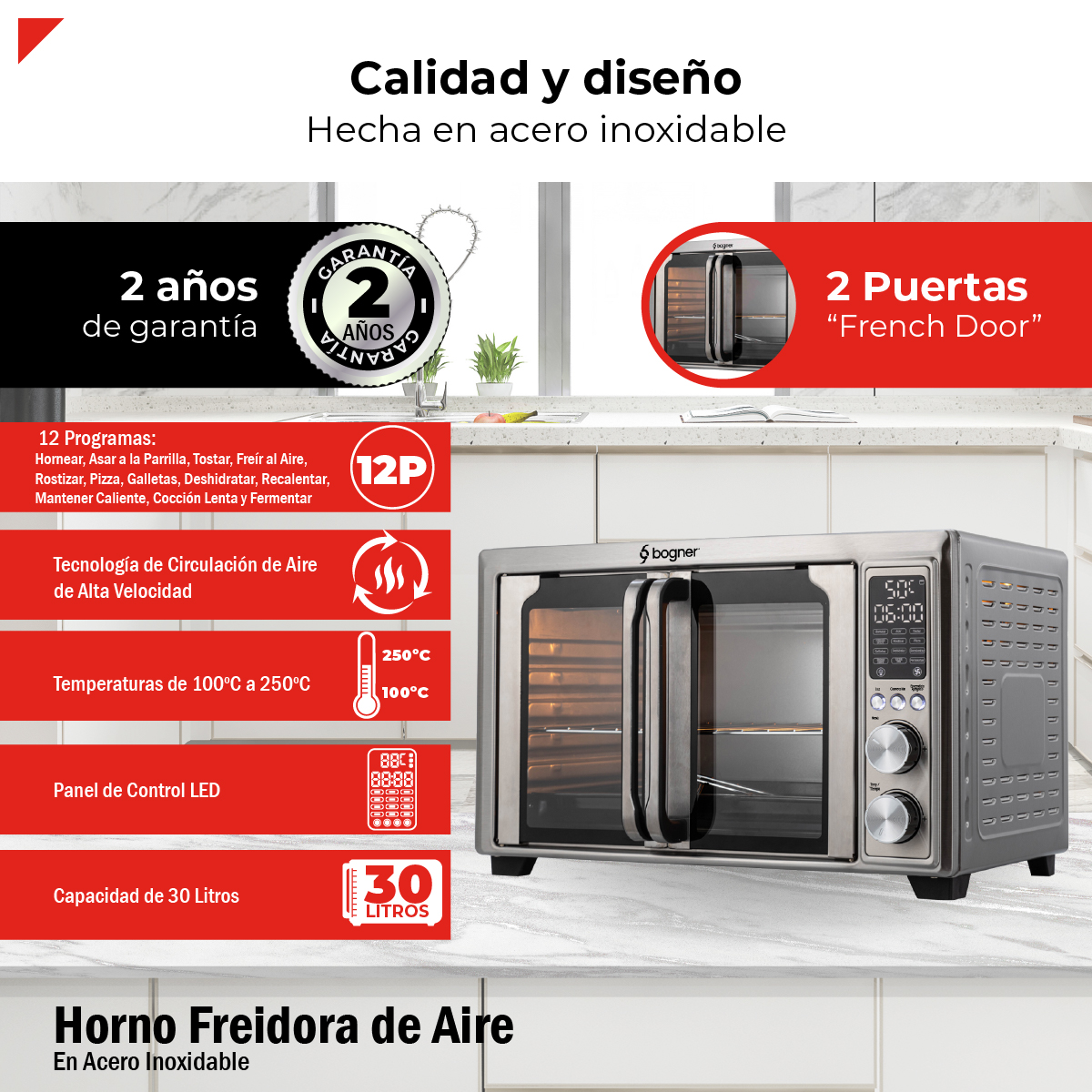 Foto 4 pulgar | Horno Freidora de Aire Bogner BAF300 Acero Inoxidable 30 l