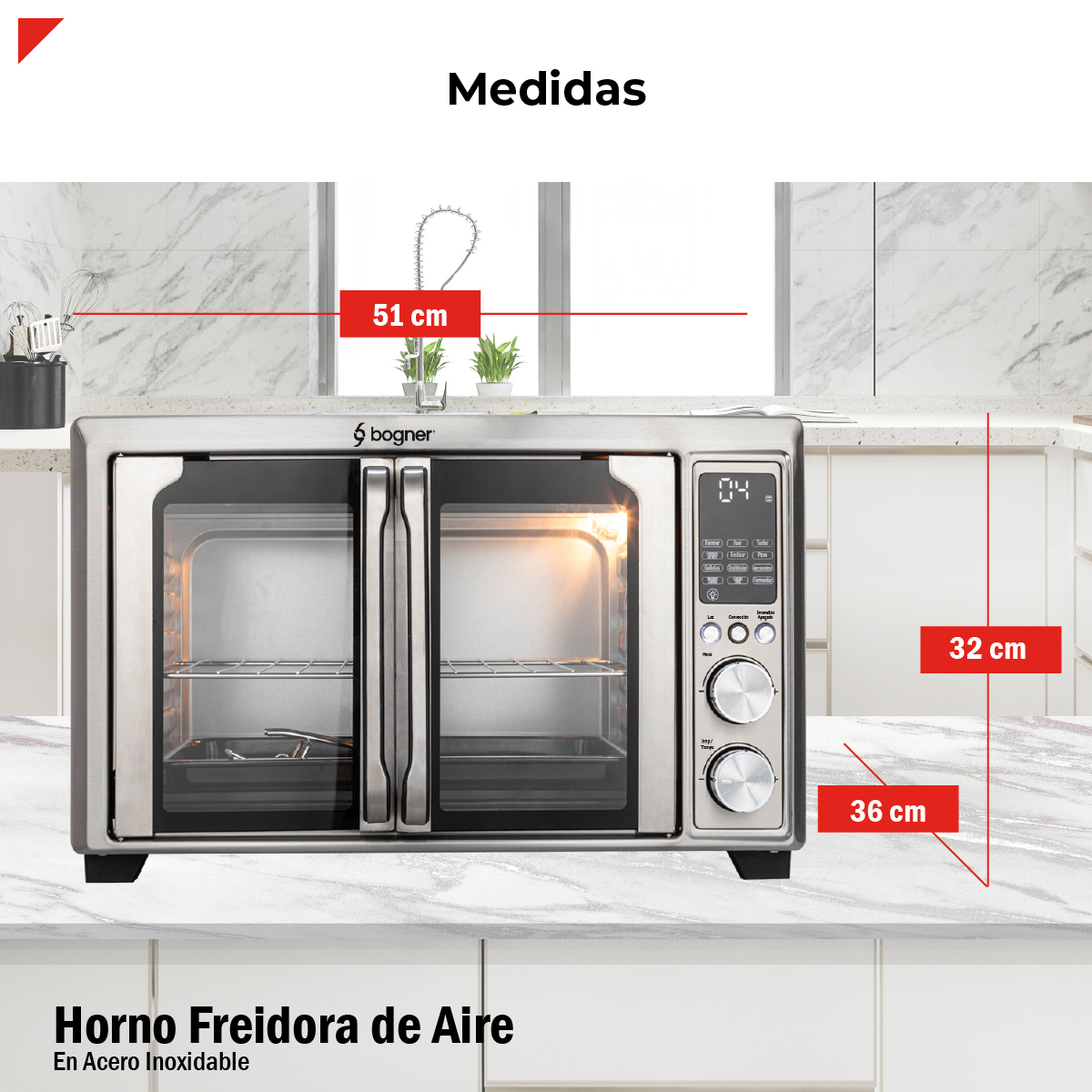 Foto 5 pulgar | Horno Freidora de Aire Bogner BAF300 Acero Inoxidable 30 l
