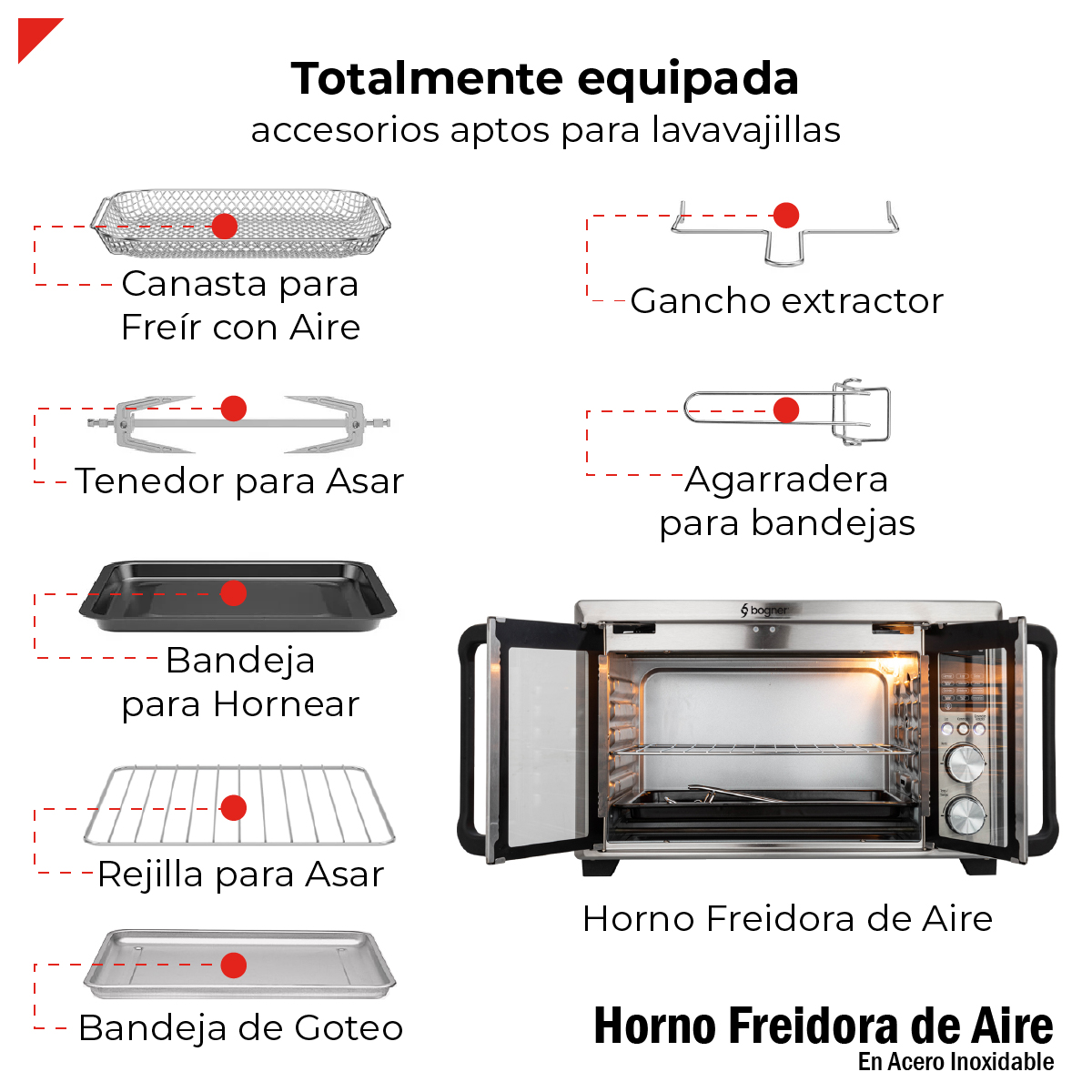 Foto 9 pulgar | Horno Freidora de Aire Bogner BAF300 Acero Inoxidable 30 l