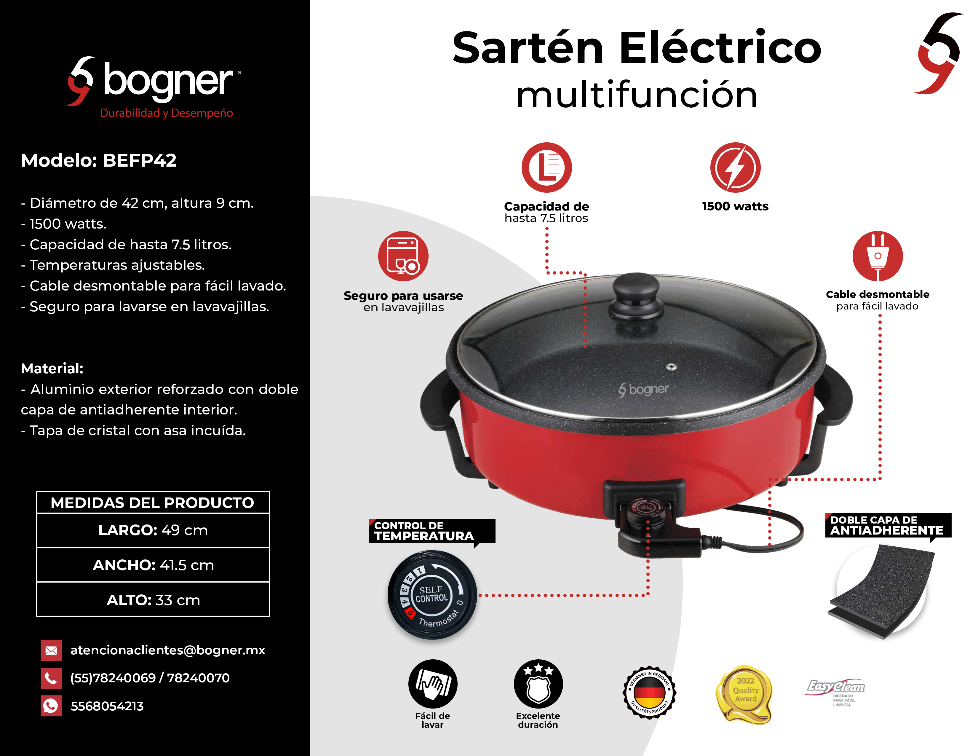 Foto 8 | Sartén Eléctrico Bogner Rojo