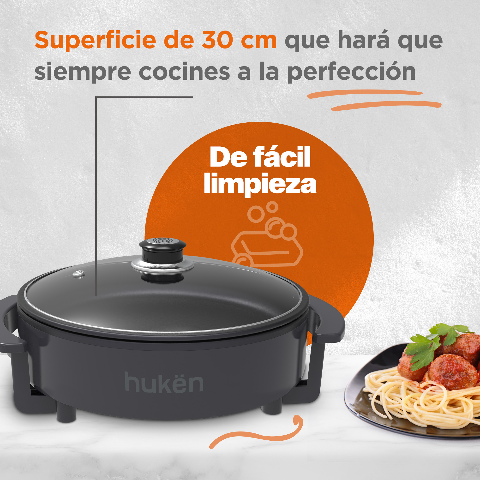 Foto 5 pulgar | Sartén Eléctrico Desmontable Masterchef By Hukën 2.5l Negro
