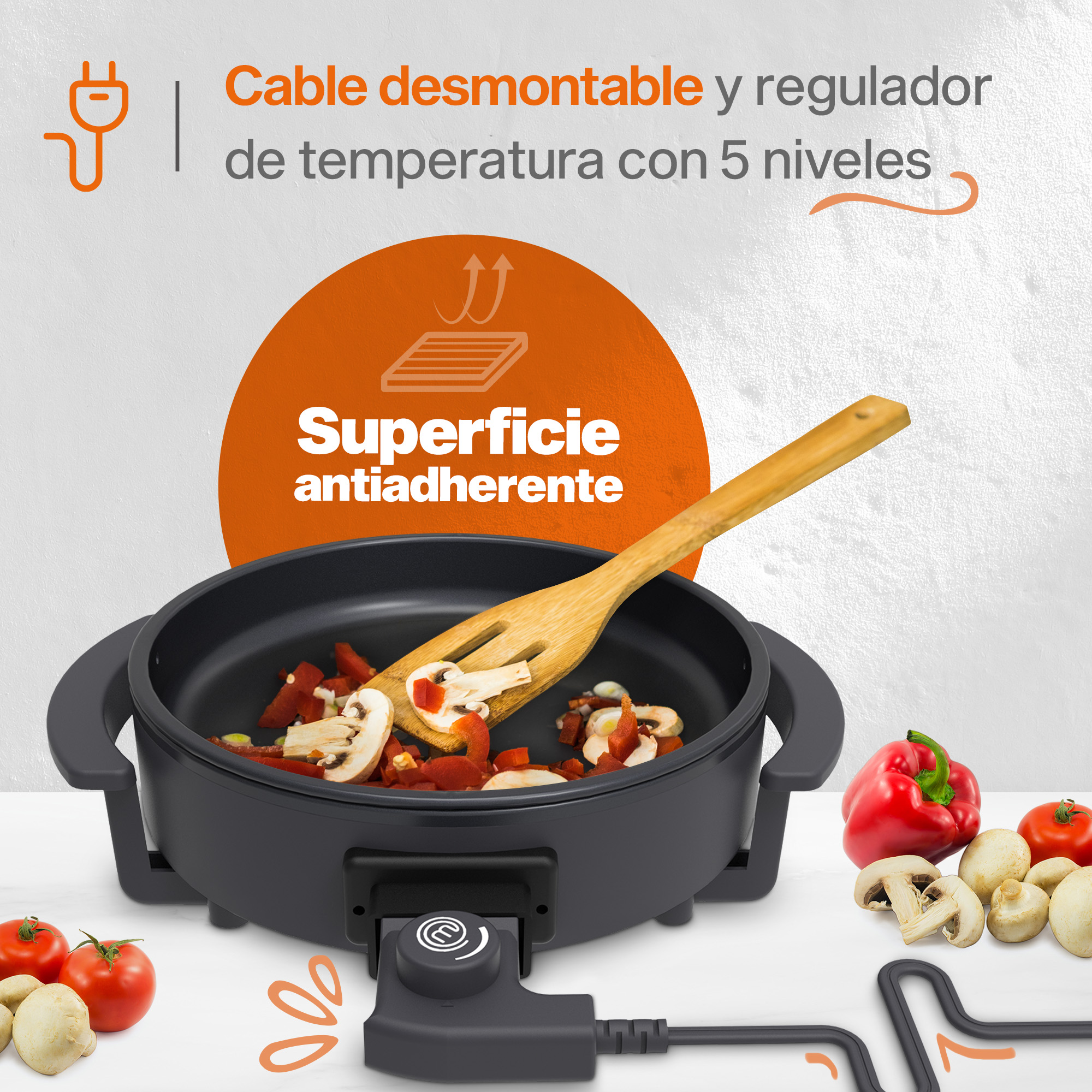 Foto 6 pulgar | Sartén Eléctrico Desmontable Masterchef By Hukën 2.5l Negro