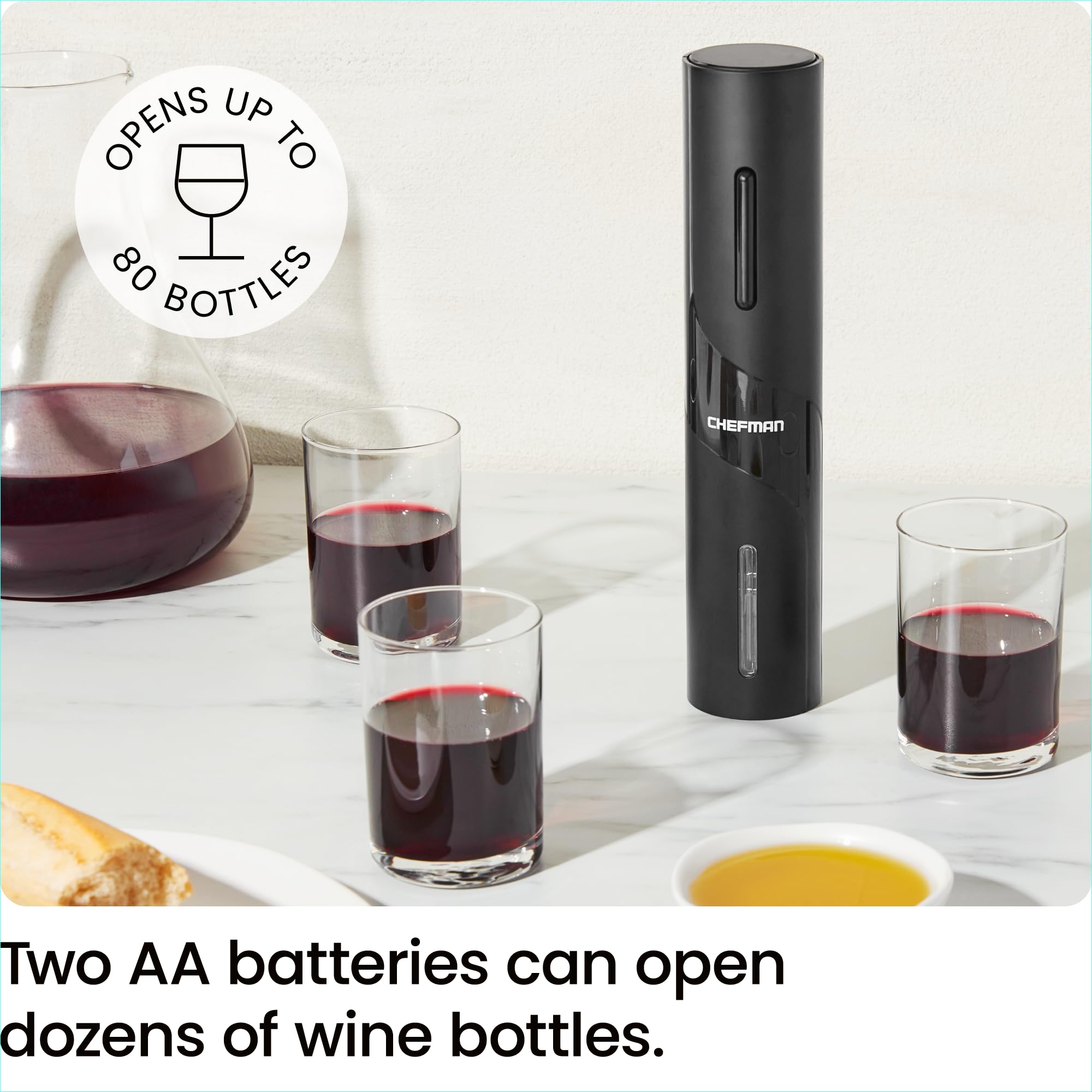 Foto 4 pulgar | Abridor De Vino Eléctrico Chefman, Batería Negra, Juego De 4 Piezas - Venta Internacional.