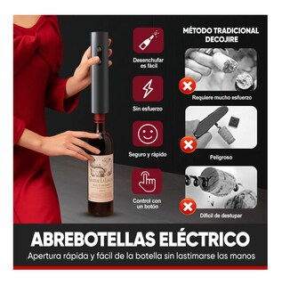 Foto 2 | Sacacorchos De Vino Eléctrico 4 En 1 Con Base Kit Sacacorcho Negro