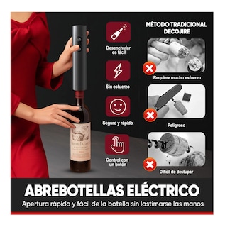 Foto 2 | Sacacorchos De Vino Eléctrico 4 En 1 Con Base Kit Sacacorcho Negro