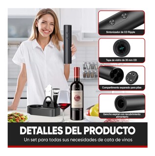 Foto 3 | Sacacorchos De Vino Eléctrico 4 En 1 Con Base Kit Sacacorcho Negro