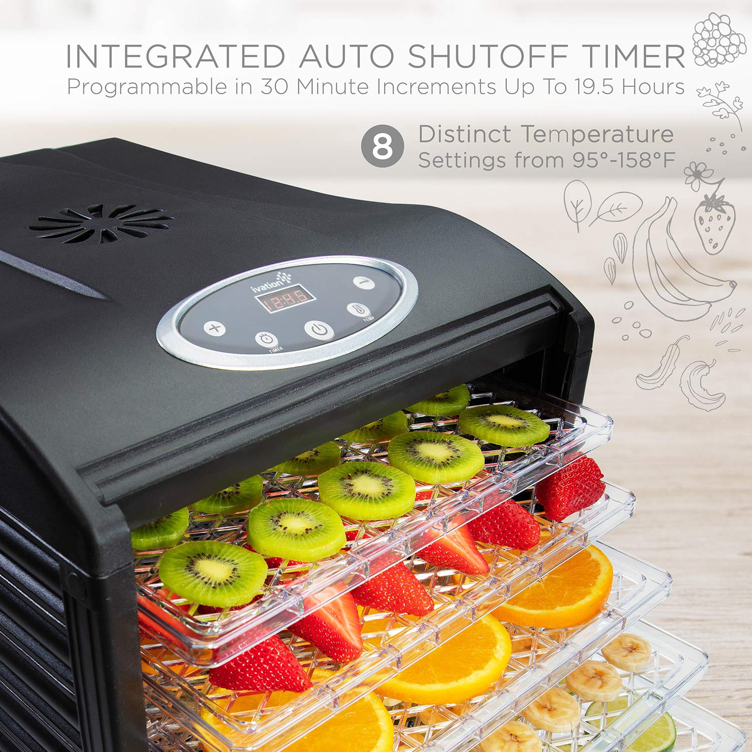 Foto 4 pulgar | Deshidratador de Alimentos Ivation de 6 Bandejas para Encimera 480 W Negro -Venta Internacional