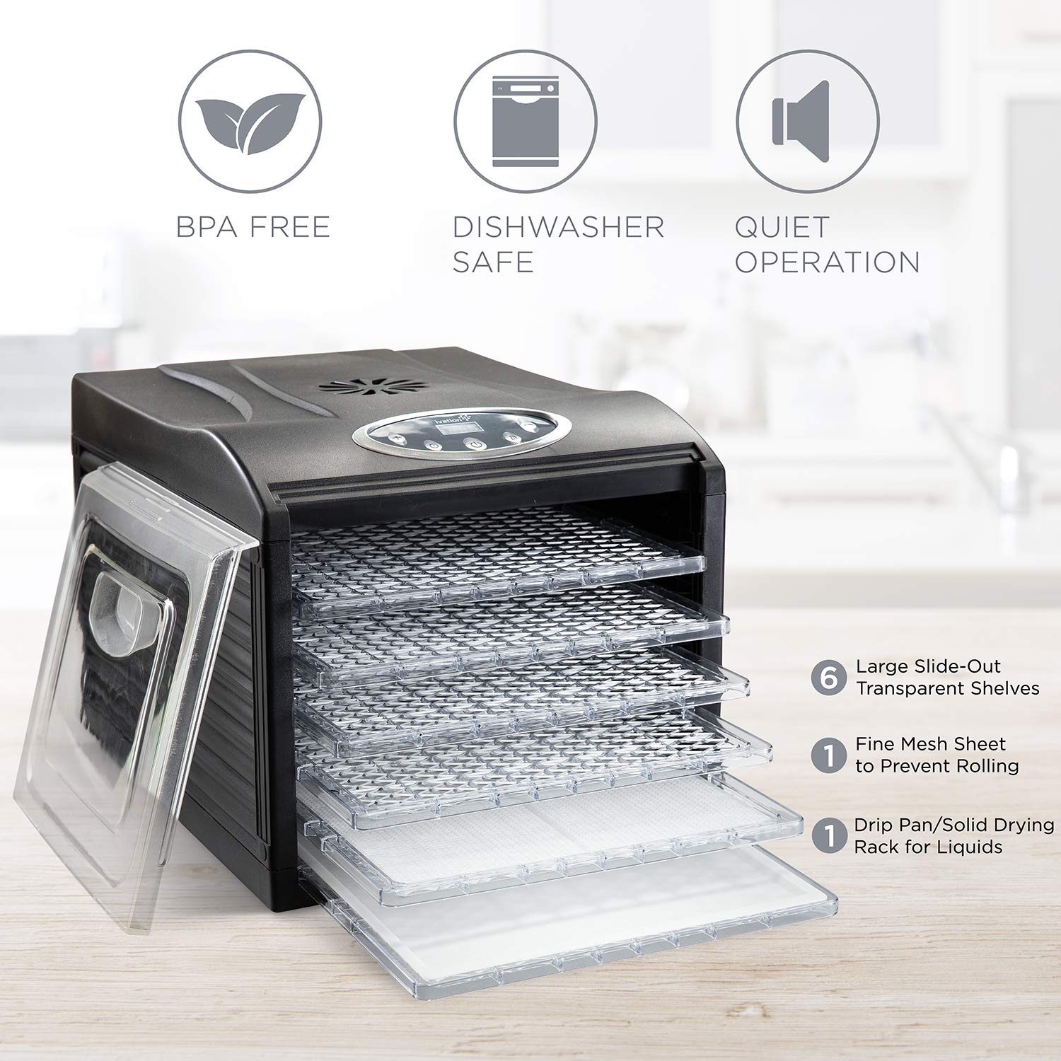 Foto 5 pulgar | Deshidratador de Alimentos Ivation de 6 Bandejas para Encimera 480 W Negro -Venta Internacional