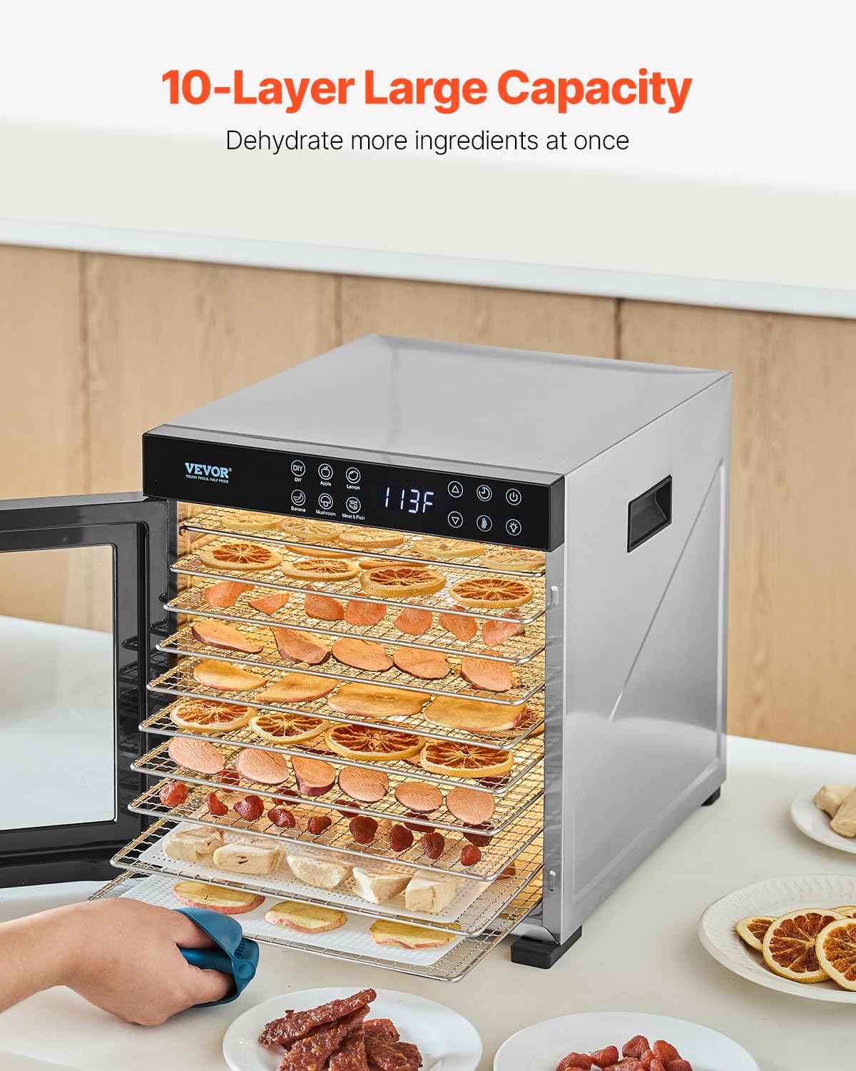 Foto 5 pulgar | Deshidratador De Alimentos Vevor 10 Bandejas De Acero Inoxidable 1000w 24h Tim - Venta Internacional.