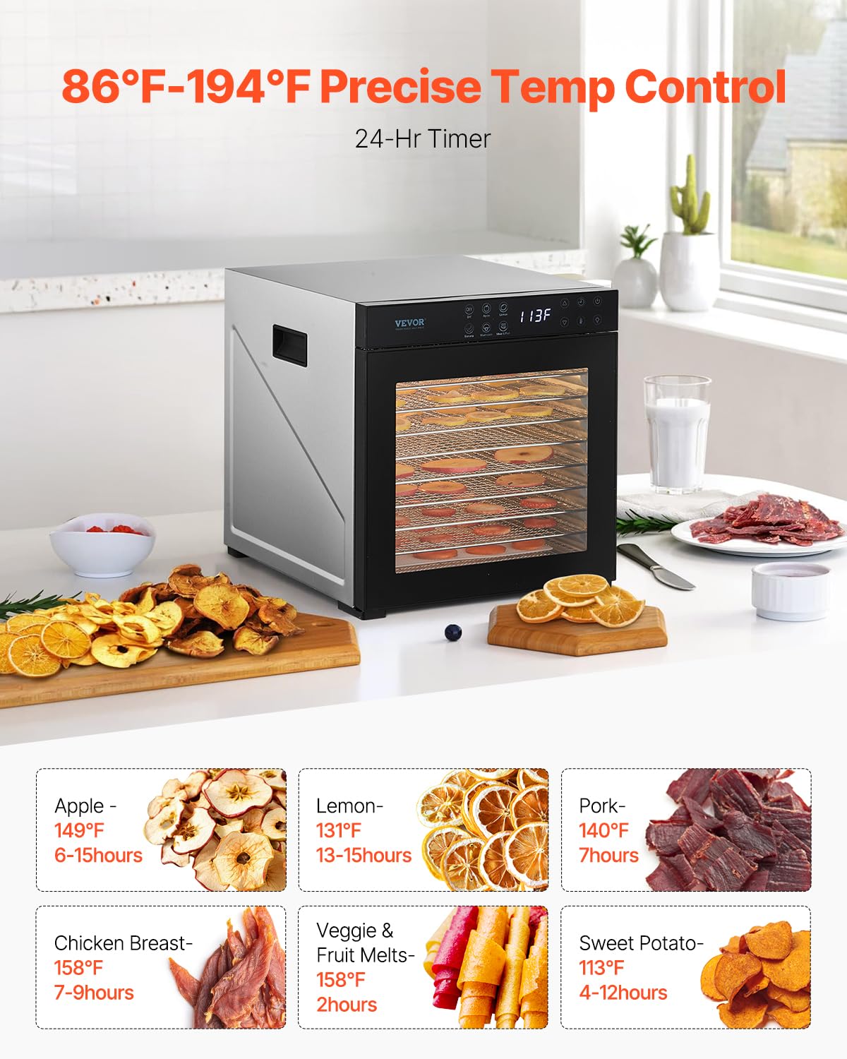 Foto 6 pulgar | Deshidratador De Alimentos Vevor 10 Bandejas De Acero Inoxidable 1000w 24h Tim - Venta Internacional.