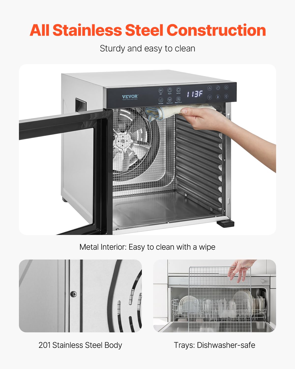 Foto 6 | Deshidratador De Alimentos Vevor 10 Bandejas De Acero Inoxidable 1000w 24h Tim - Venta Internacional.
