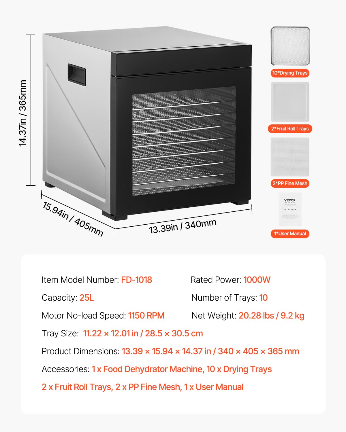 Foto 8 pulgar | Deshidratador De Alimentos Vevor 10 Bandejas De Acero Inoxidable 1000w 24h Tim - Venta Internacional.