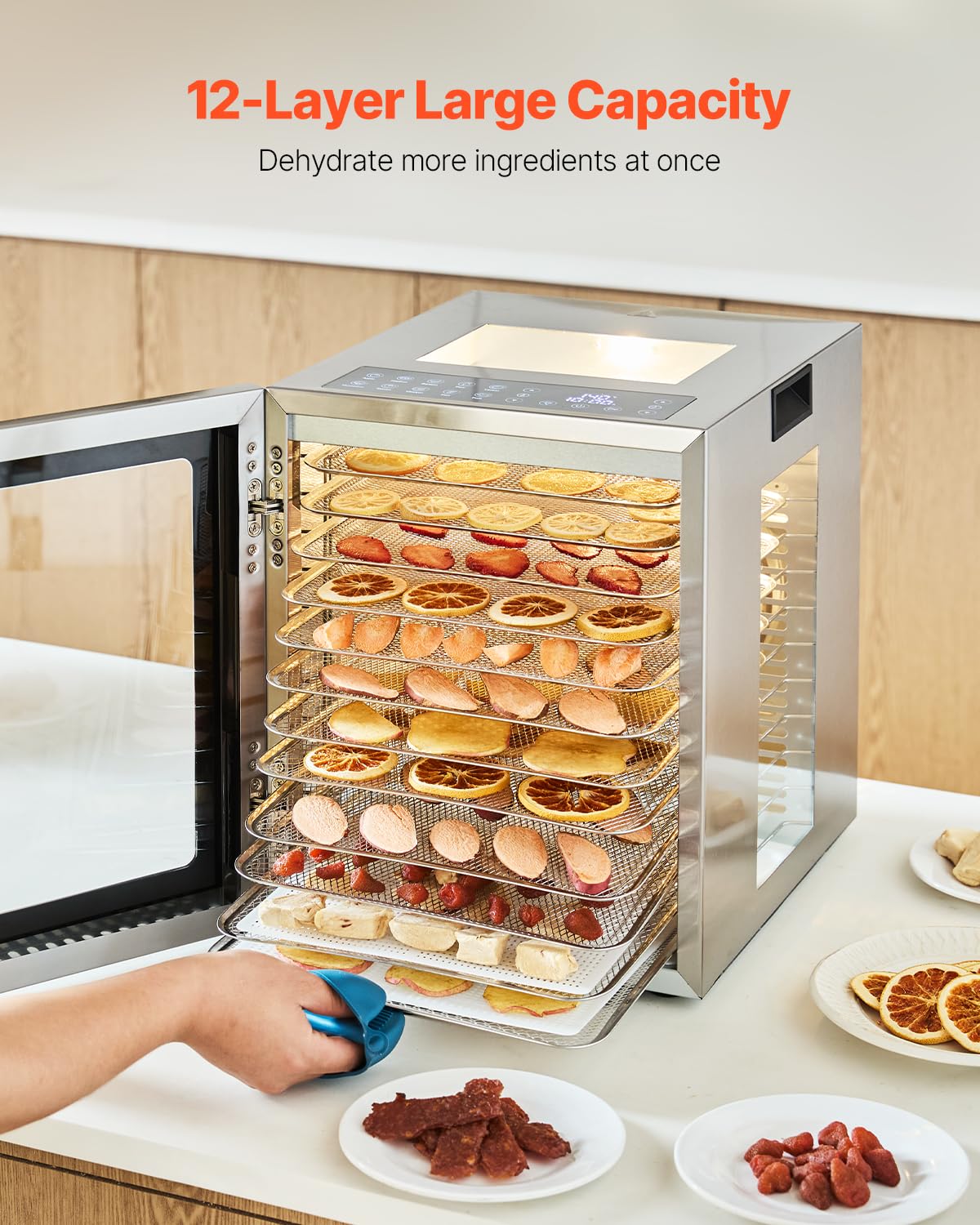 Foto 5 pulgar | Deshidratador De Alimentos Vevor, 12 Bandejas De Acero Inoxidable, 850 W, 24 Horas, Temporizador - Venta Internacional.
