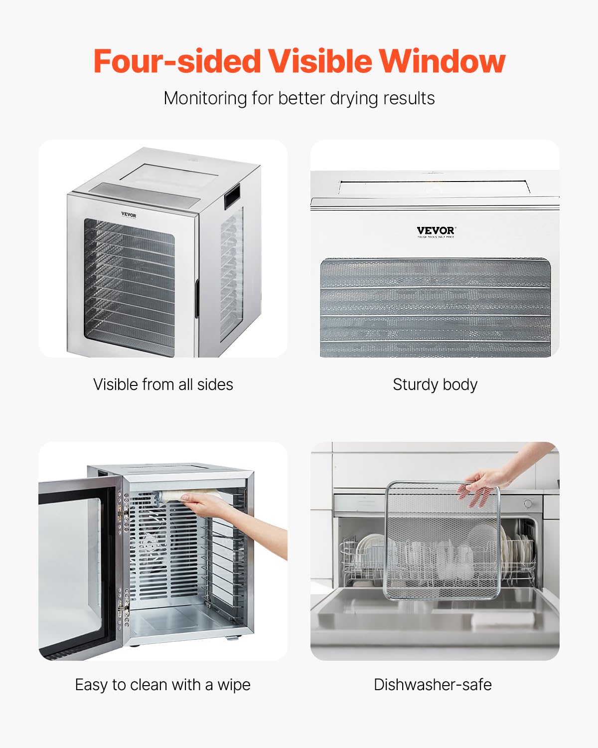 Foto 7 pulgar | Deshidratador De Alimentos Vevor, 12 Bandejas De Acero Inoxidable, 850 W, 24 Horas, Temporizador - Venta Internacional.