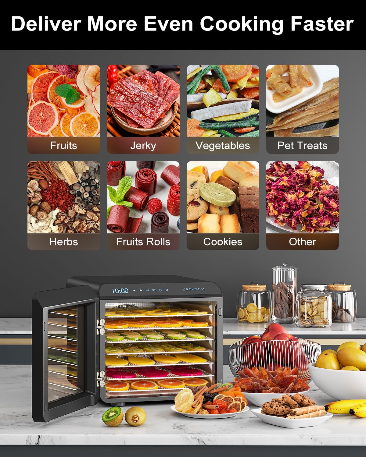 Foto 5 pulgar | Deshidratador De Alimentos Crownful  7 Bandejas De Acero Inoxidable  600 W  Más De 30 Recetas - Venta Internacional.