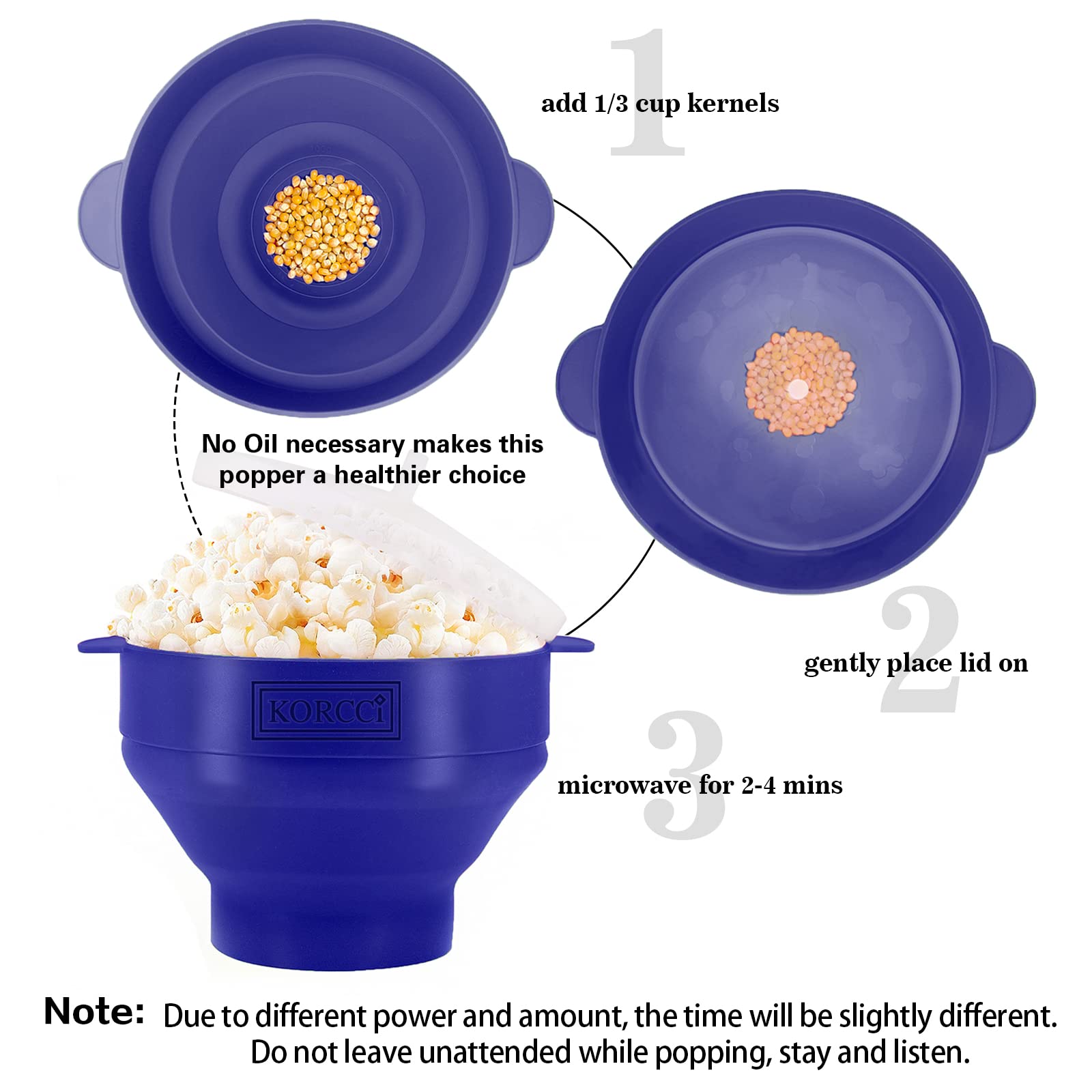 Foto 4 | Máquina Para Hacer Palomitas Korcci Para Microondas (silicona, Sin Bpa), Color Azul - Venta Internacional.