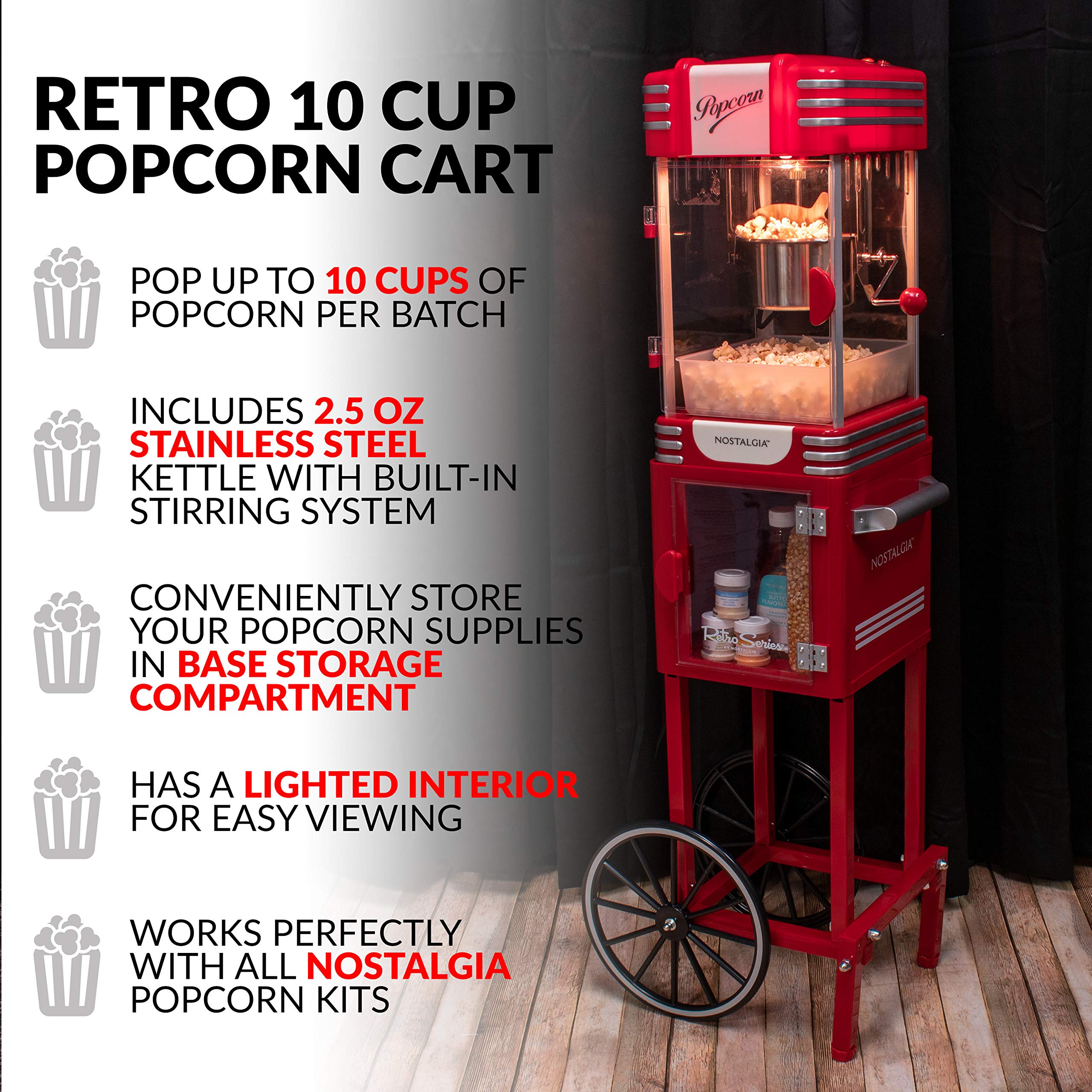 Foto 3 pulgar | Carrito Profesional Popcorn Maker Nostalgia Con Hervidor De 70 Ml - Venta Internacional.