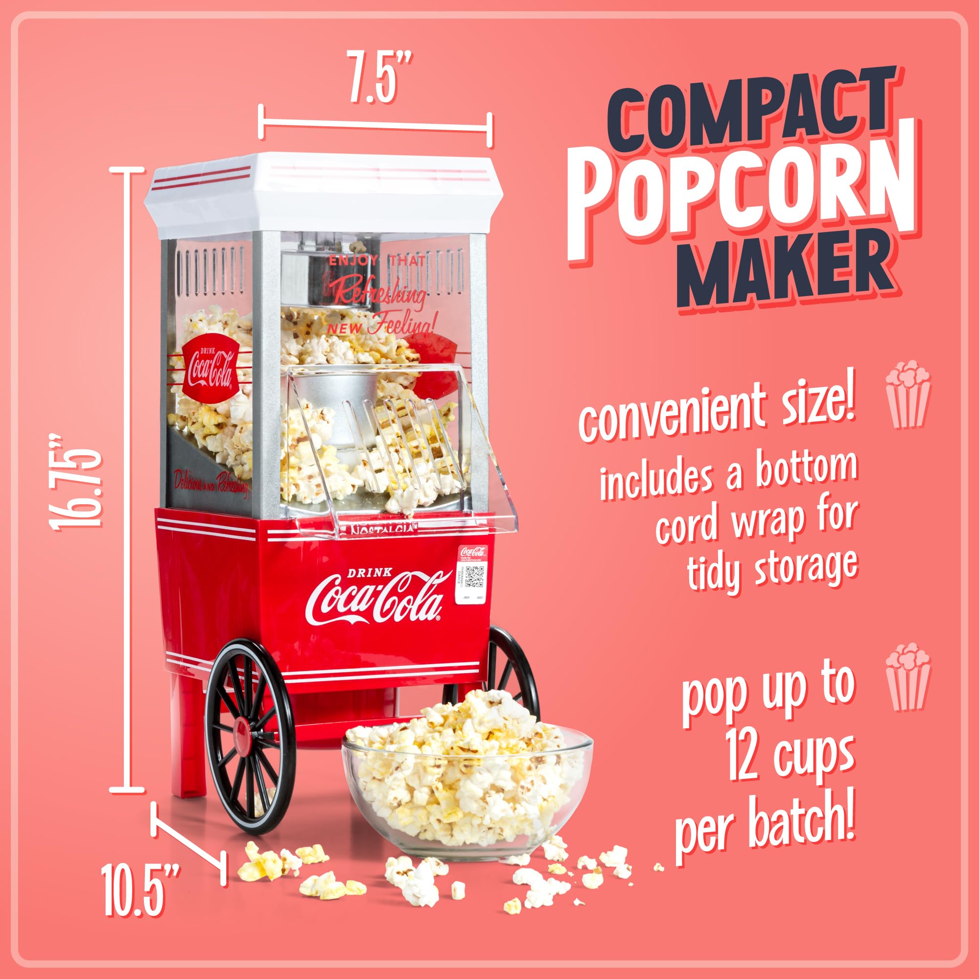 Foto 6 pulgar | Popcorn Maker Nostalgia Coca-cola 12 Tazas Hot Air White - Venta Internacional.