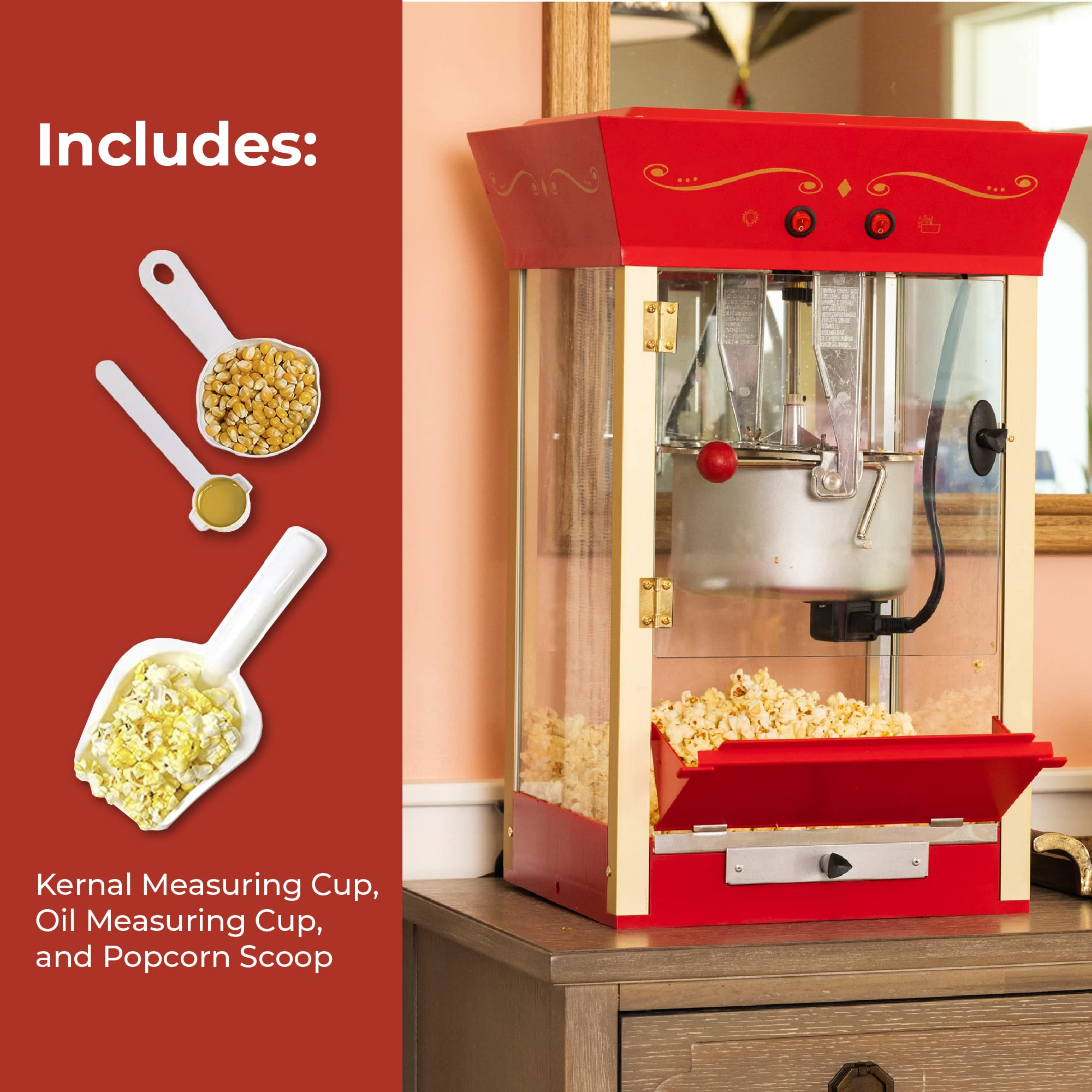 Foto 5 pulgar | Carrito Profesional Popcorn Maker Nostalgia, 240 Ml, 32 Tazas, Color Rojo - Venta Internacional.