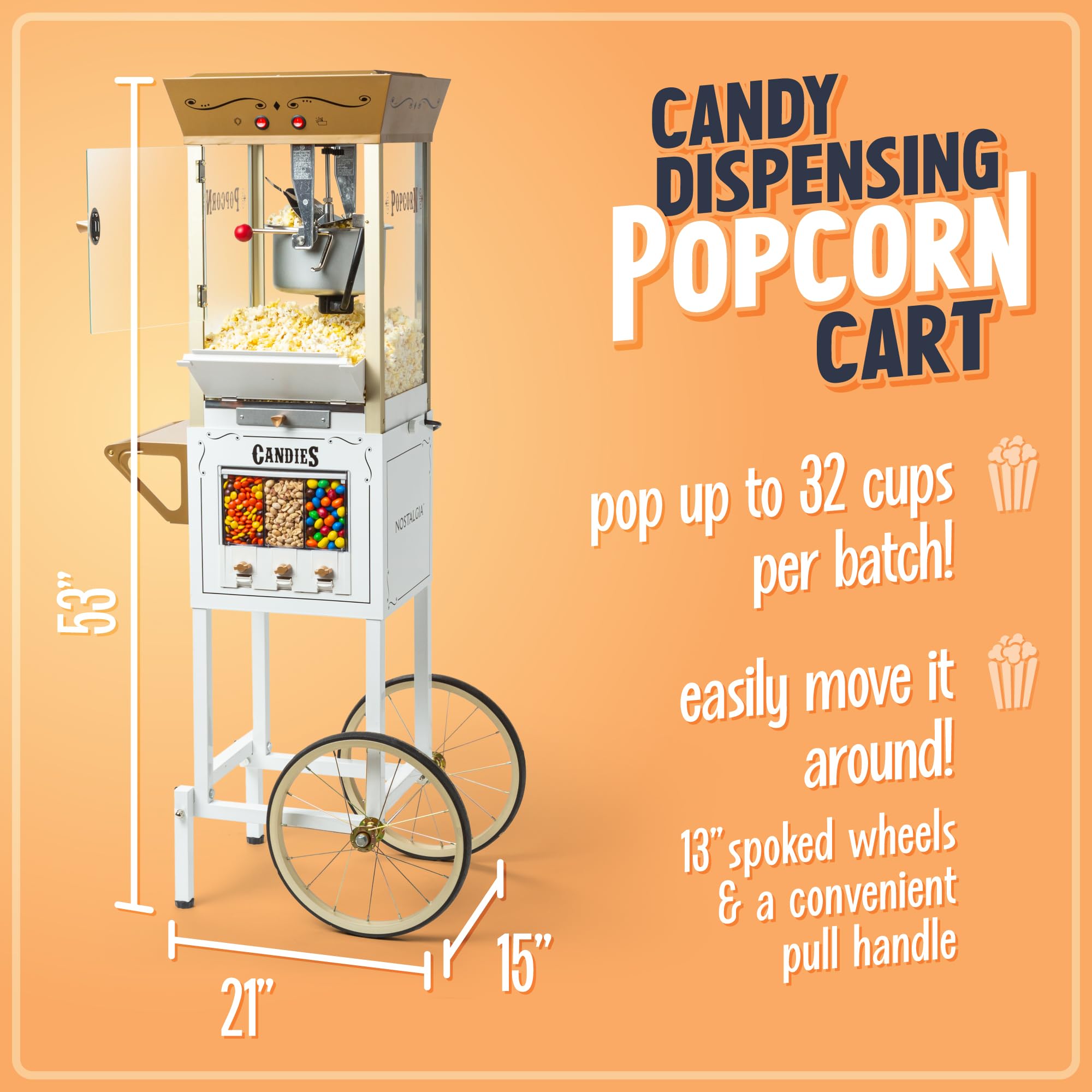 Foto 5 | Carrito Profesional Popcorn Maker Nostalgia, 240 Ml, 32 Tazas - Venta Internacional.