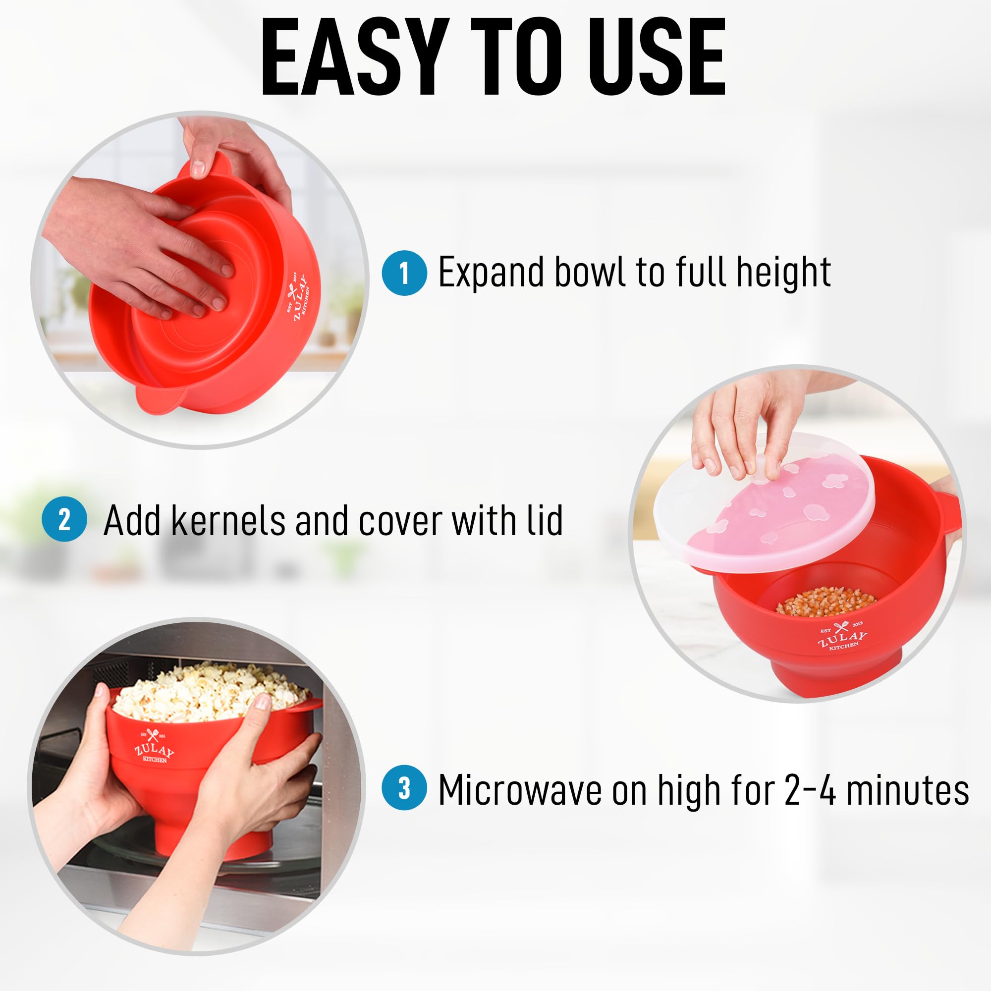 Foto 5 pulgar | Contenedor para Hacer Palomitas Zulay Kitchen para Microondas sin BPA Silicona Rojo - Venta Internacional