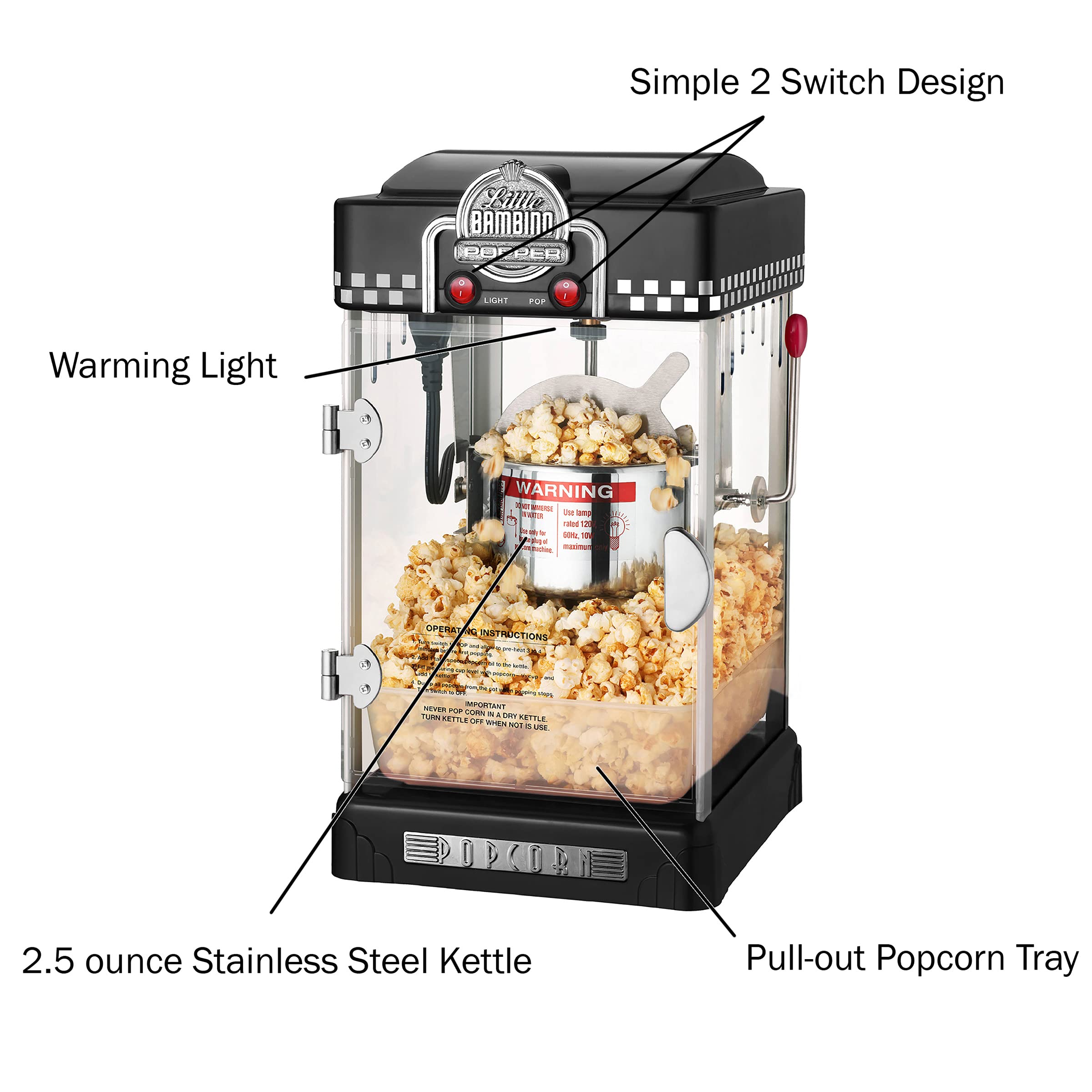 Foto 3 | Máquina De Palomitas Little Bambino De 75 Ml Con Hervidor De Acero Inoxidable - Venta Internacional.