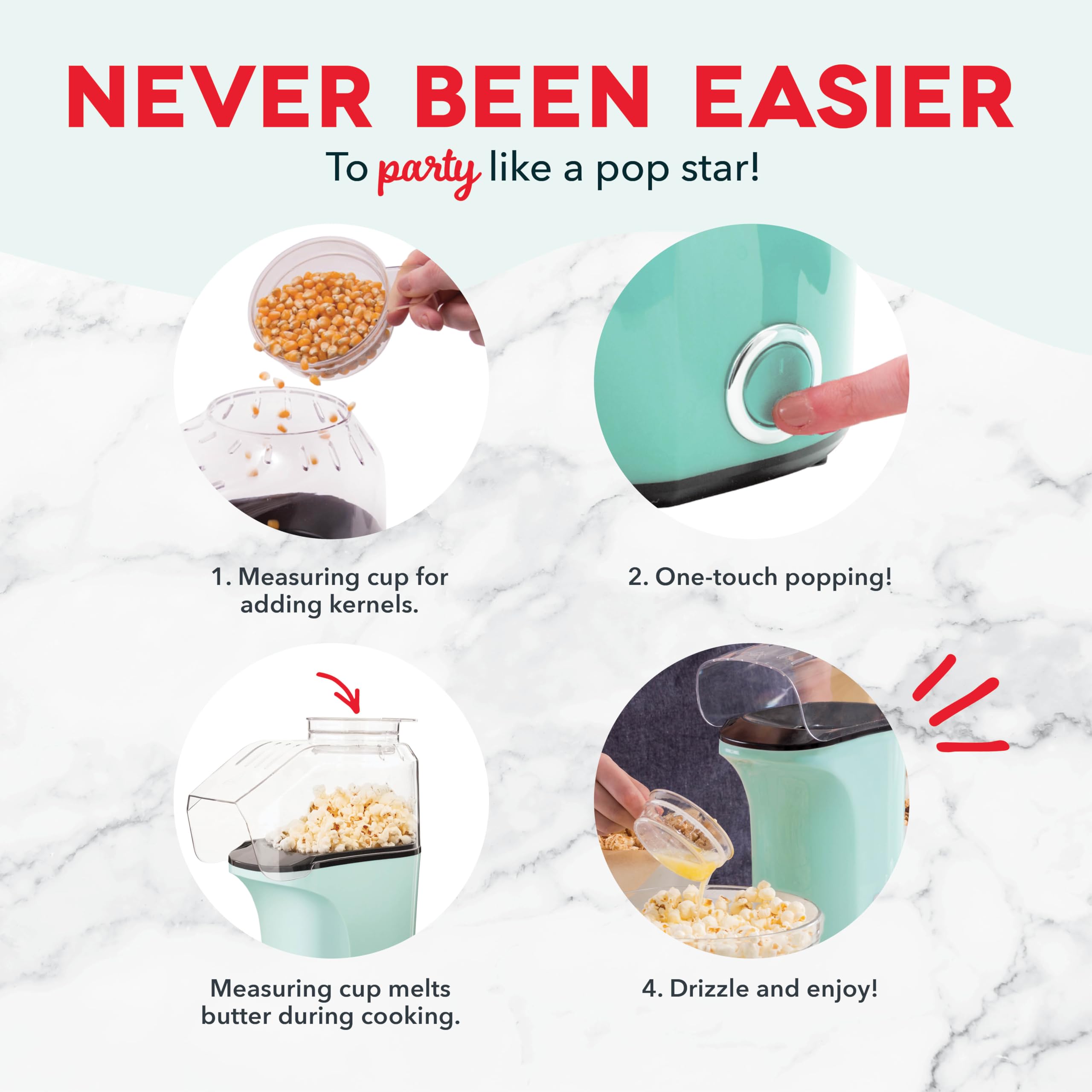 Foto 4 pulgar | Popcorn Popper Dash Hot Air, 16 Tazas Con Vaso Medidor, Color Aguamarina - Venta Internacional.