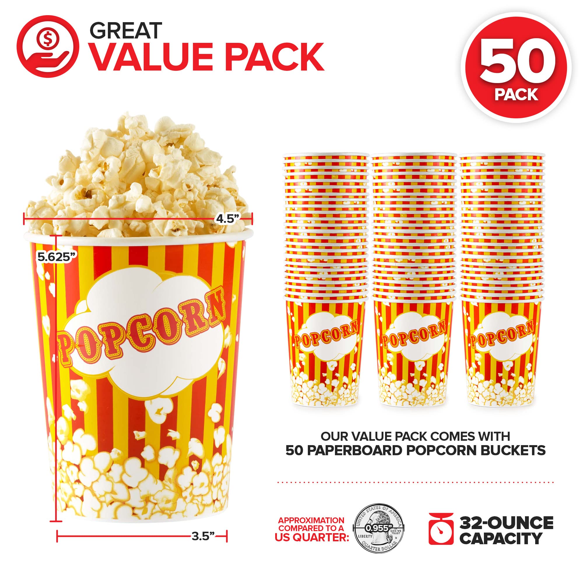 Foto 3 pulgar | Cubos Para Palomitas Stock Your Home  32 Oz (50 Unidades) Desechables - Venta Internacional.