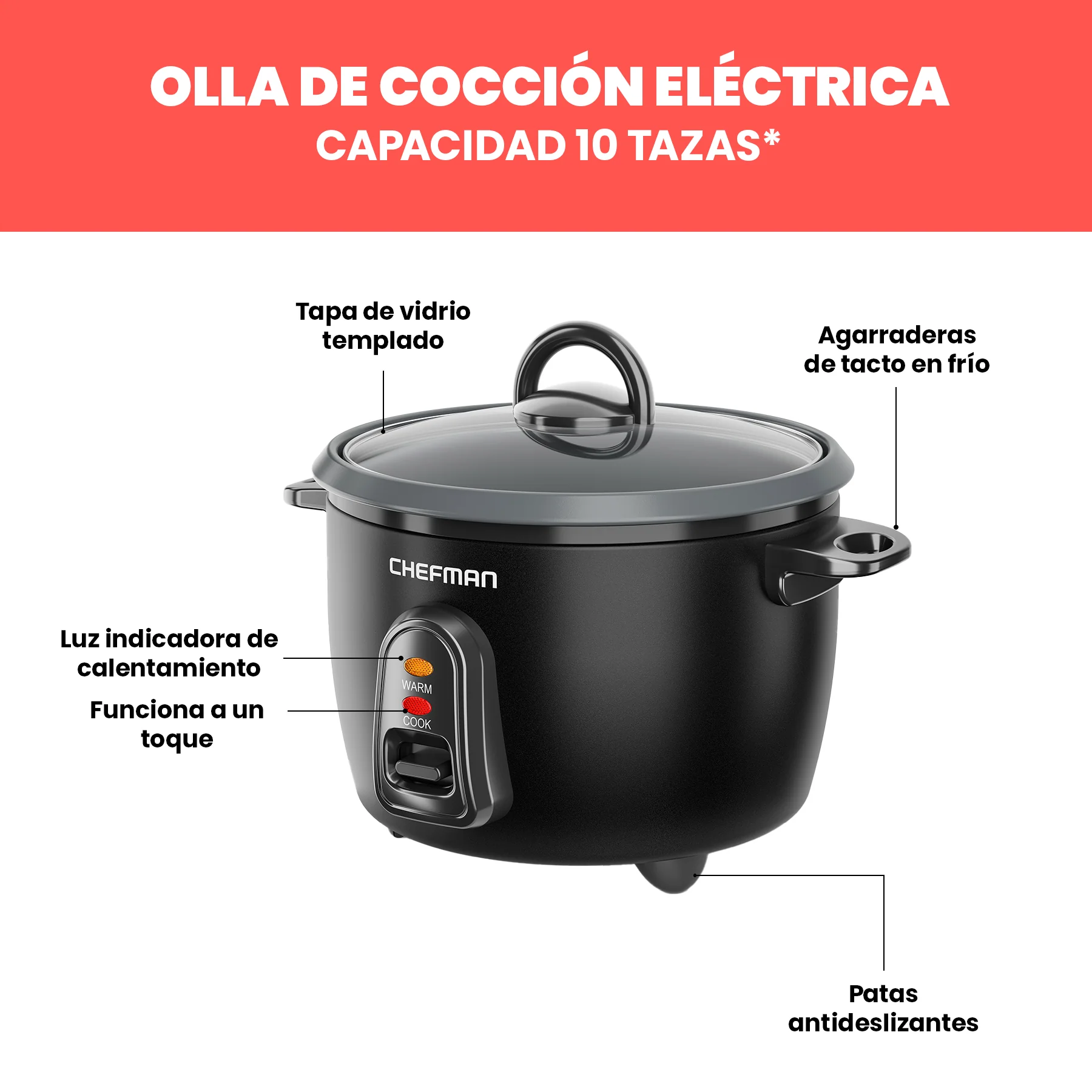 Foto 2 | Arrocera Eléctrica Chefman para 10 Tazas