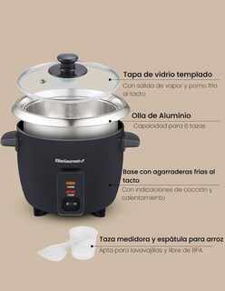 Foto 3 | Arrocera Eléctrica 6 Tazas Acero Inoxidable Elite Gourmet Color Negro Frecuencia 60