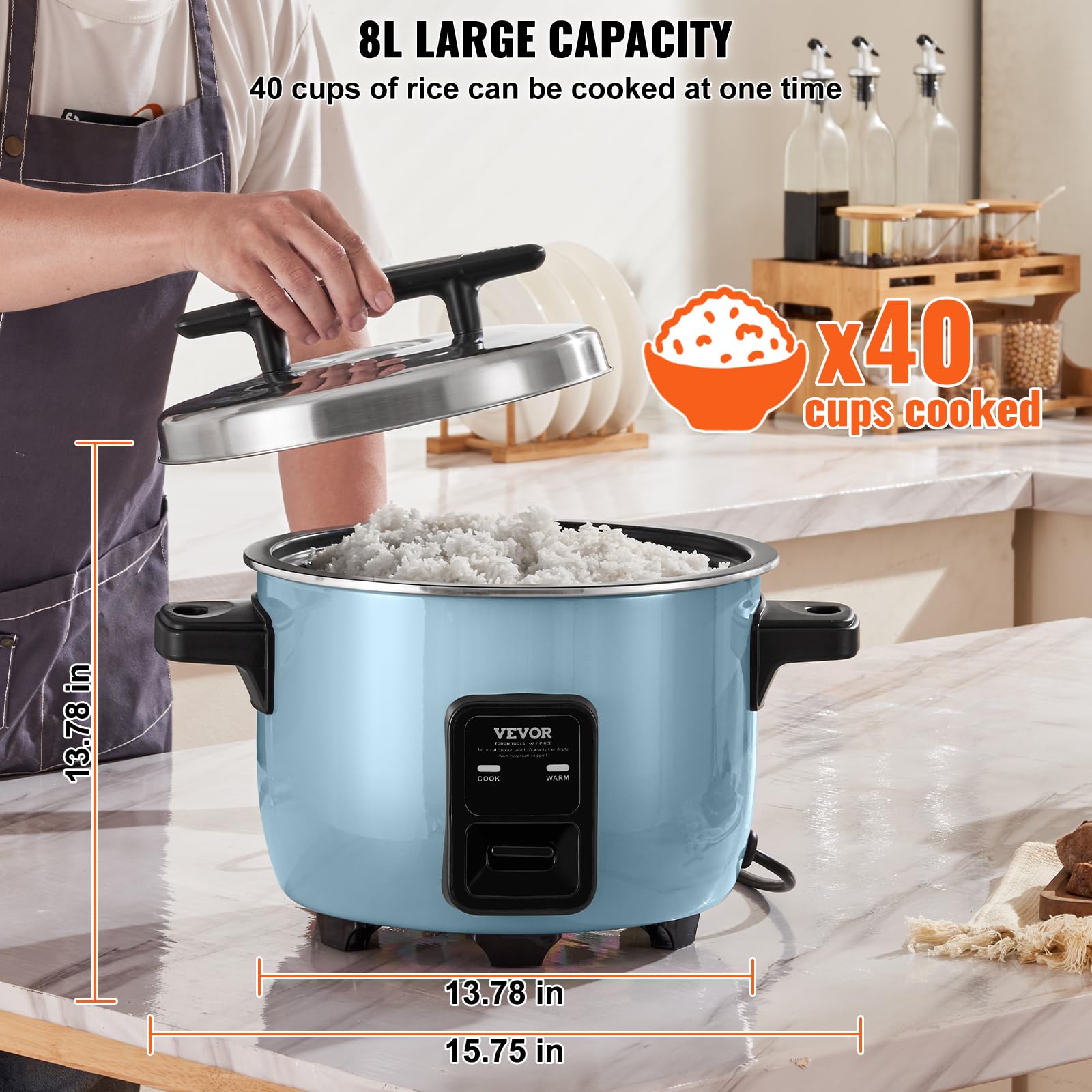 Foto 4 pulgar | Arrocera Vevor Commercial  8 45 Cuartos De Galón/8 Litros  40 Tazas Con Olla Antiadherente - Venta Internacional.