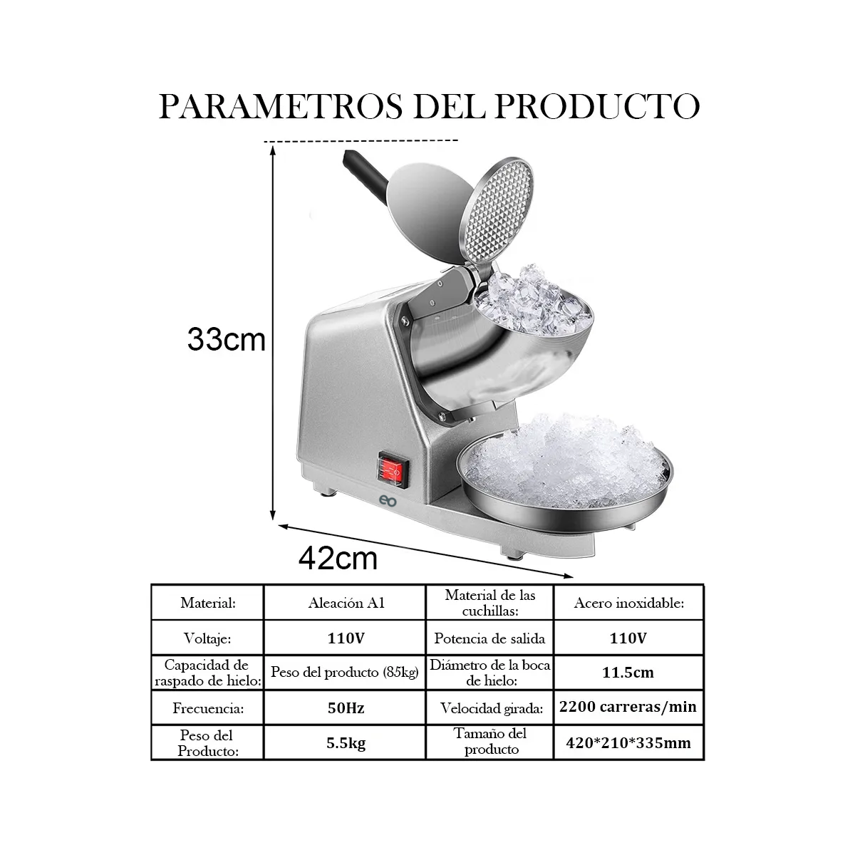 Foto 4 pulgar | Maquina Raspados Triturador Hielo Triturador Cuchillo Doble Eo Safe Imports Esi-20320 Plata