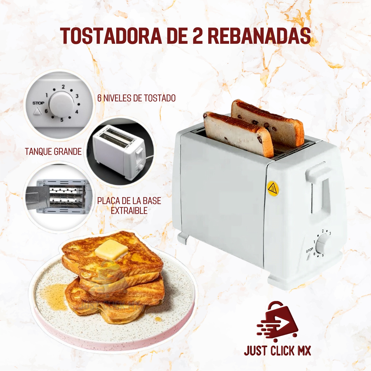 Foto 3 | Tostador Eléctrico JustClick MX 2 Rebanadas