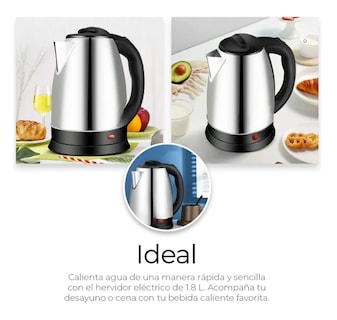 Foto 3 | Hervidor De Agua Eléctrico Acero Inoxidable Capacidad 1.8 Litros 1100 W Color Plateado