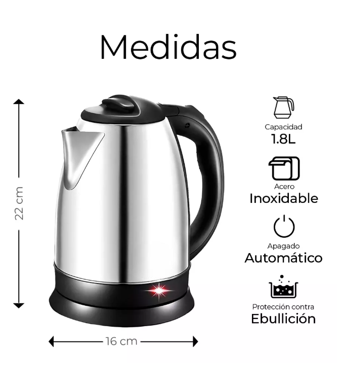 Foto 5 | Hervidor De Agua Eléctrico Acero Inoxidable Capacidad 1.8 Litros 1100 W Color Plateado