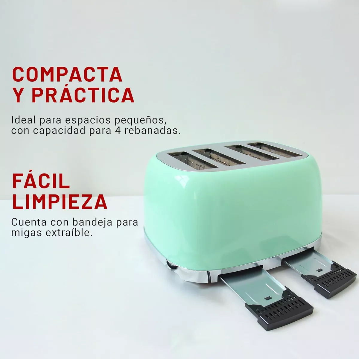 Foto 4 pulgar | Tostador Eléctrico Retro 4 Rebanadas 6 Niveles Bandeja Migas Color Verde Menta