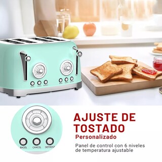 Foto 4 | Tostador Eléctrico Retro 4 Rebanadas 6 Niveles Bandeja Migas Color Verde Menta