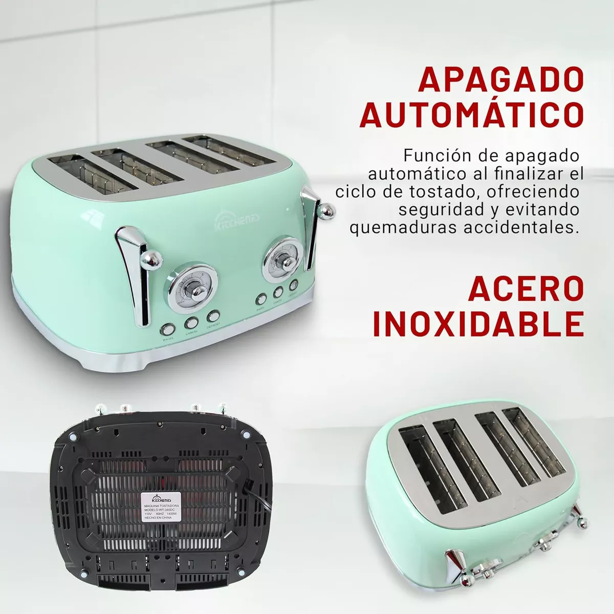 Foto 6 pulgar | Tostador Eléctrico Retro 4 Rebanadas 6 Niveles Bandeja Migas Color Verde Menta