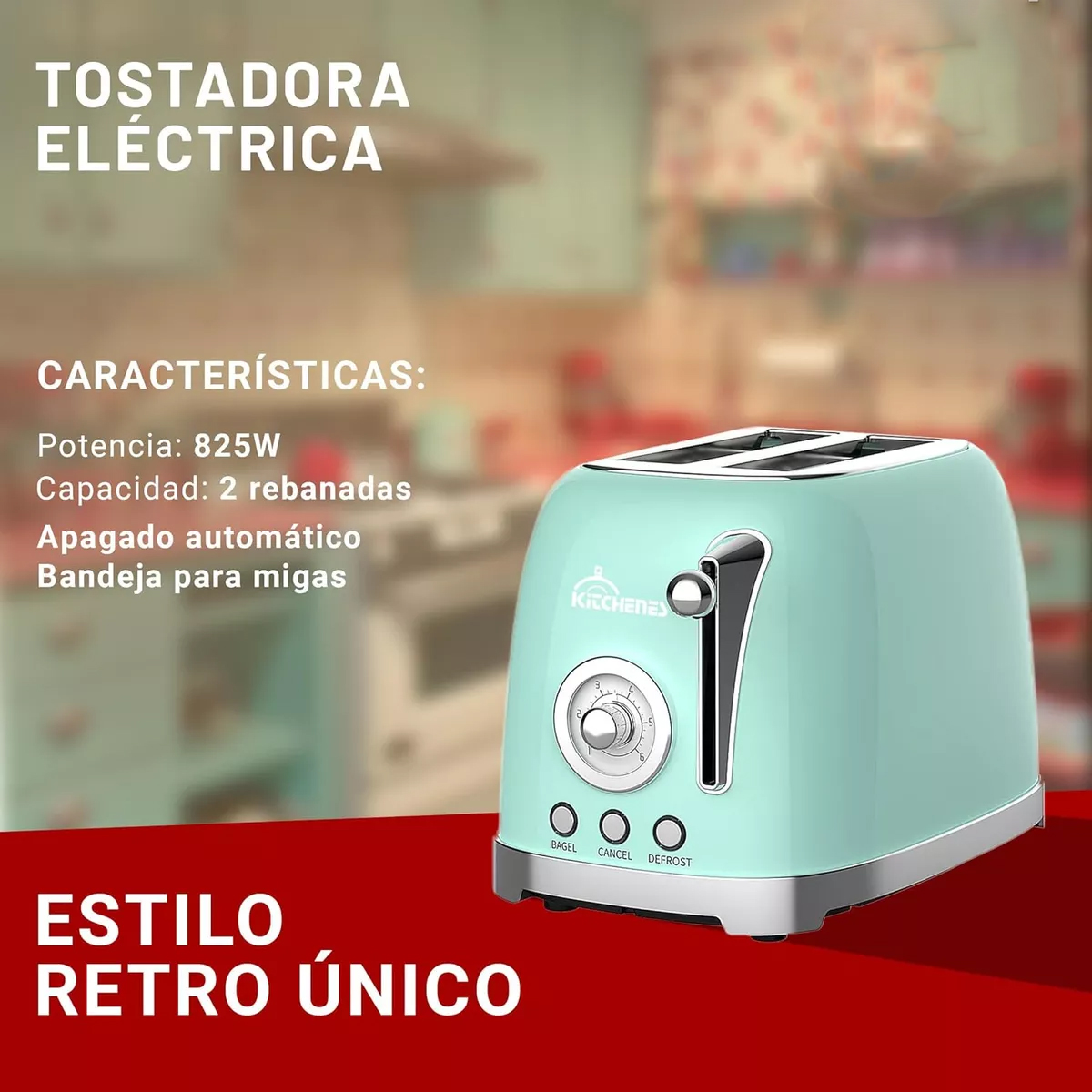 Foto 3 pulgar | Tostador Eléctrico Retro 2 Rebanadas Bandeja Para Migas 825w Color Verde Menta