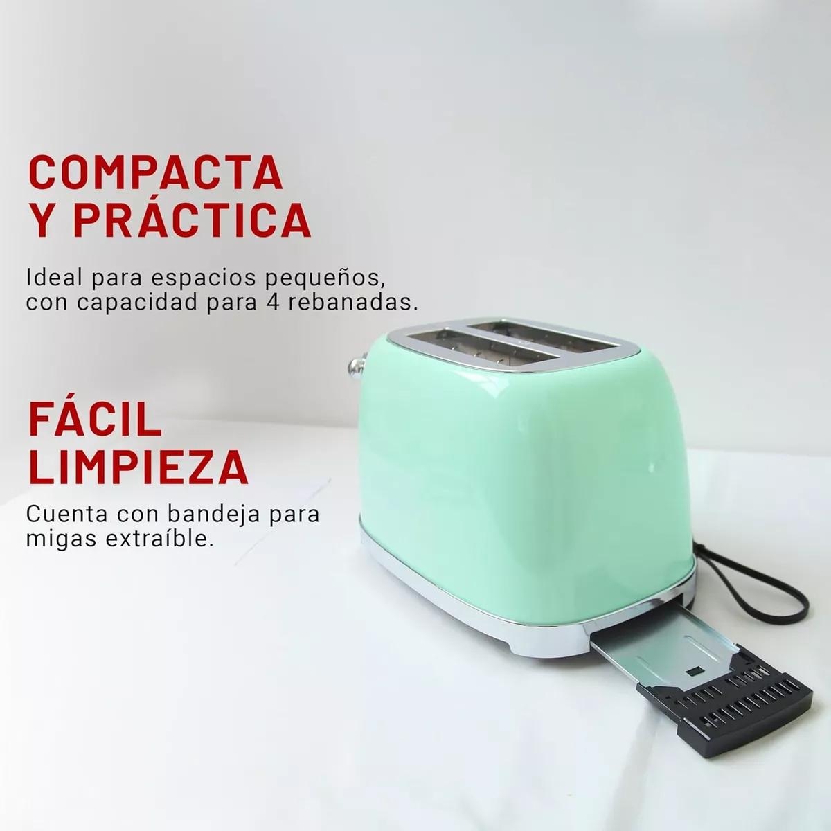 Foto 4 pulgar | Tostador Eléctrico Retro 2 Rebanadas Bandeja Para Migas 825w Color Verde Menta