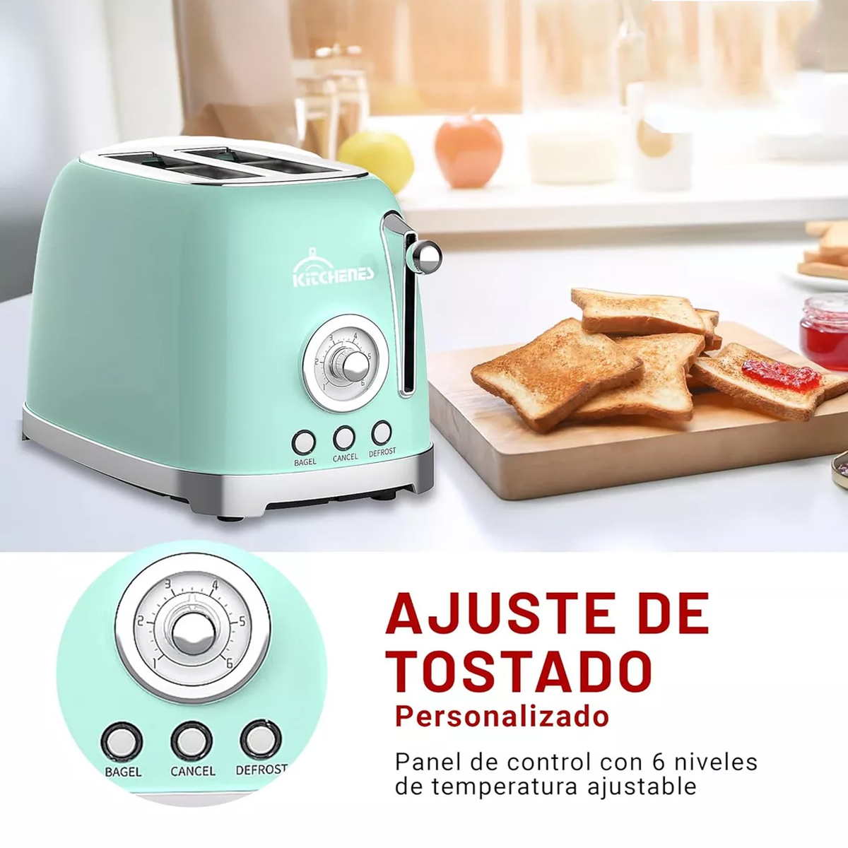 Foto 5 pulgar | Tostador Eléctrico Retro 2 Rebanadas Bandeja Para Migas 825w Color Verde Menta