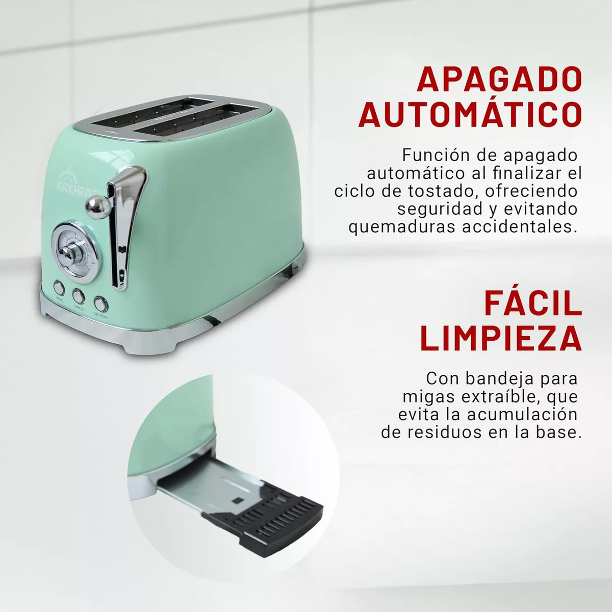 Foto 6 pulgar | Tostador Eléctrico Retro 2 Rebanadas Bandeja Para Migas 825w Color Verde Menta