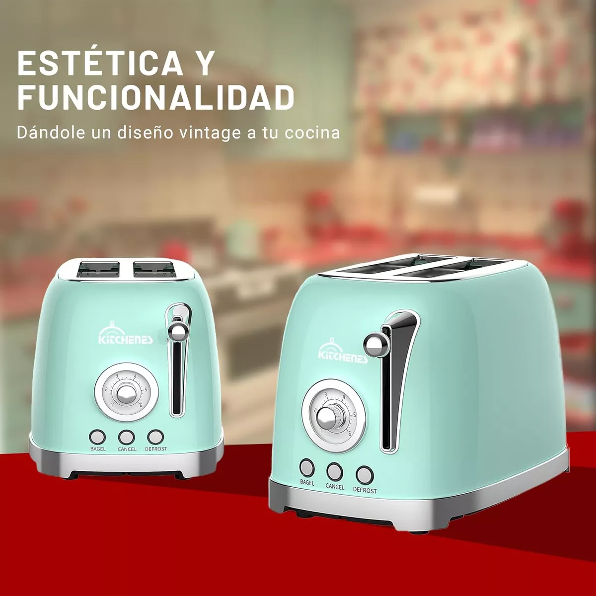 Foto 7 pulgar | Tostador Eléctrico Retro 2 Rebanadas Bandeja Para Migas 825w Color Verde Menta
